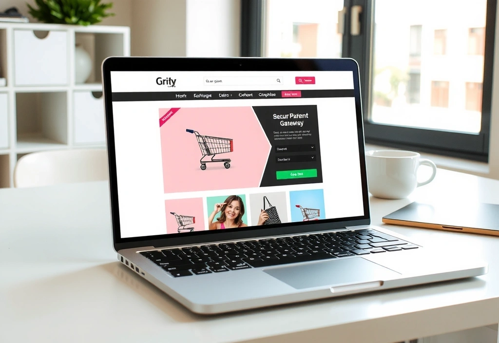 Online nákupní košík a platební rozhraní na obrazovce počítače