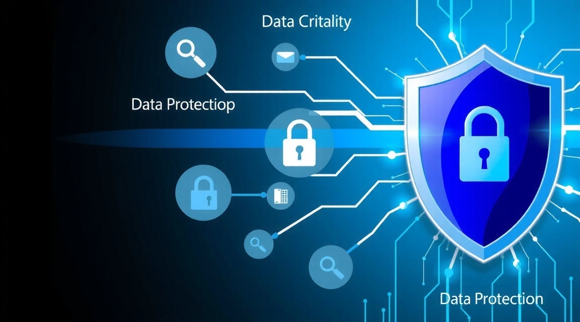 Ilustrace digitální bezpečnosti a ochrany osobních údajů, s ikonami zámku a štítu.