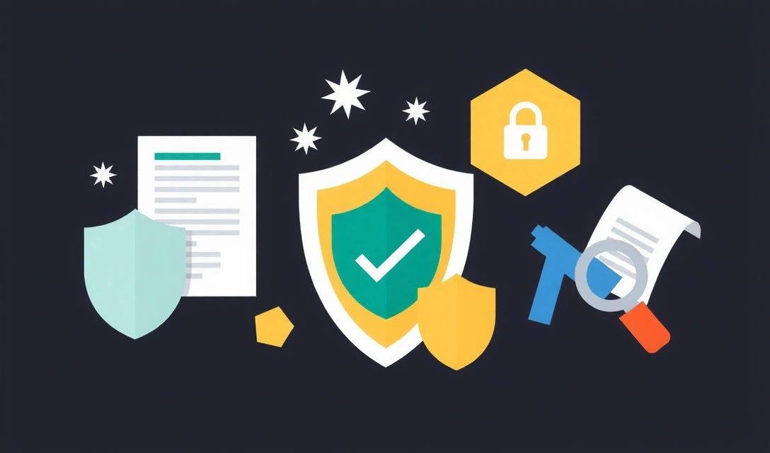 Ilustrace symbolizující ochranu dat a právní dokumenty.